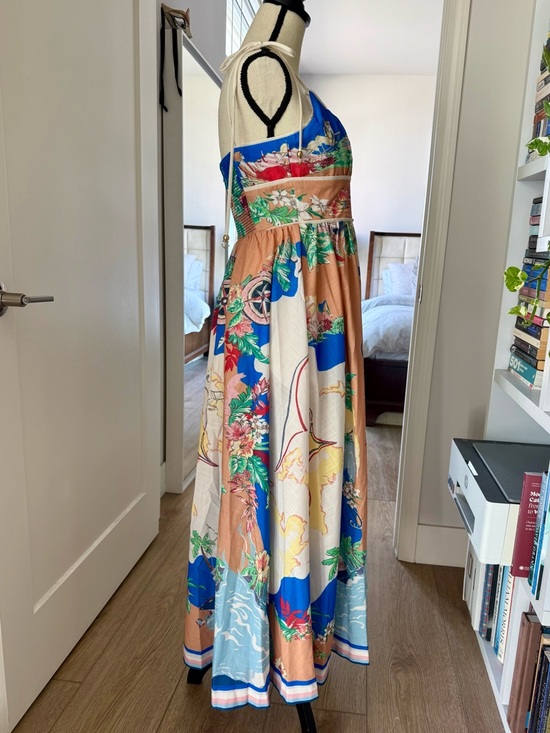 Zimmermann Alight Picnic Nautical Map Midi Dress Linen Blue Print - Picture 8 of 16